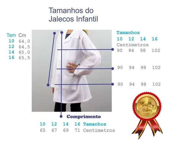 Tabela de medidas Jaleco Infantil feminino
